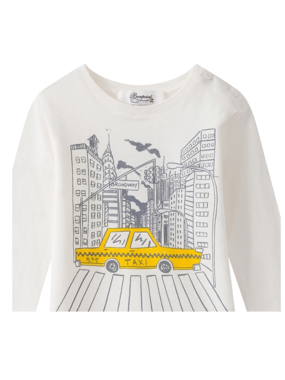 Bonpoint White Long-Sleeve Tee with Yellow Taxi Graphic